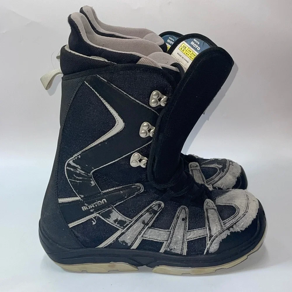 Burton Moto Snowboard Boots Mens 9.5 Black Gray Lace Up Soft Flex All Mountain